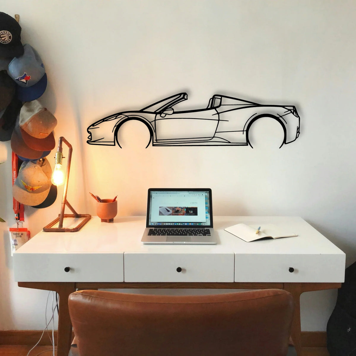 458 Spider 2015 Cabrio Classic Silhouette Metal Wall Art - Tinvibe