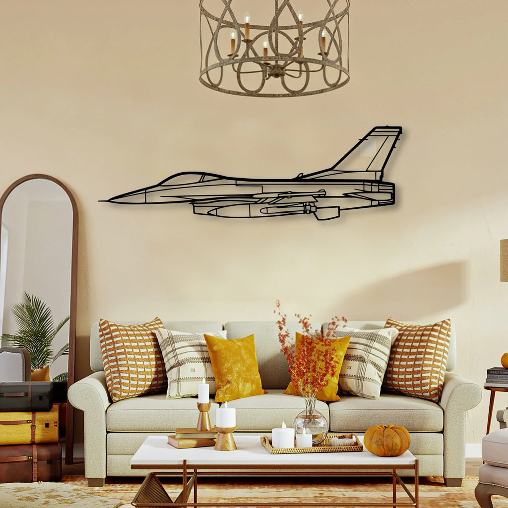 F16 Falcon Classic Aircraft Silhouette Metal Wall Art - Tinvibe